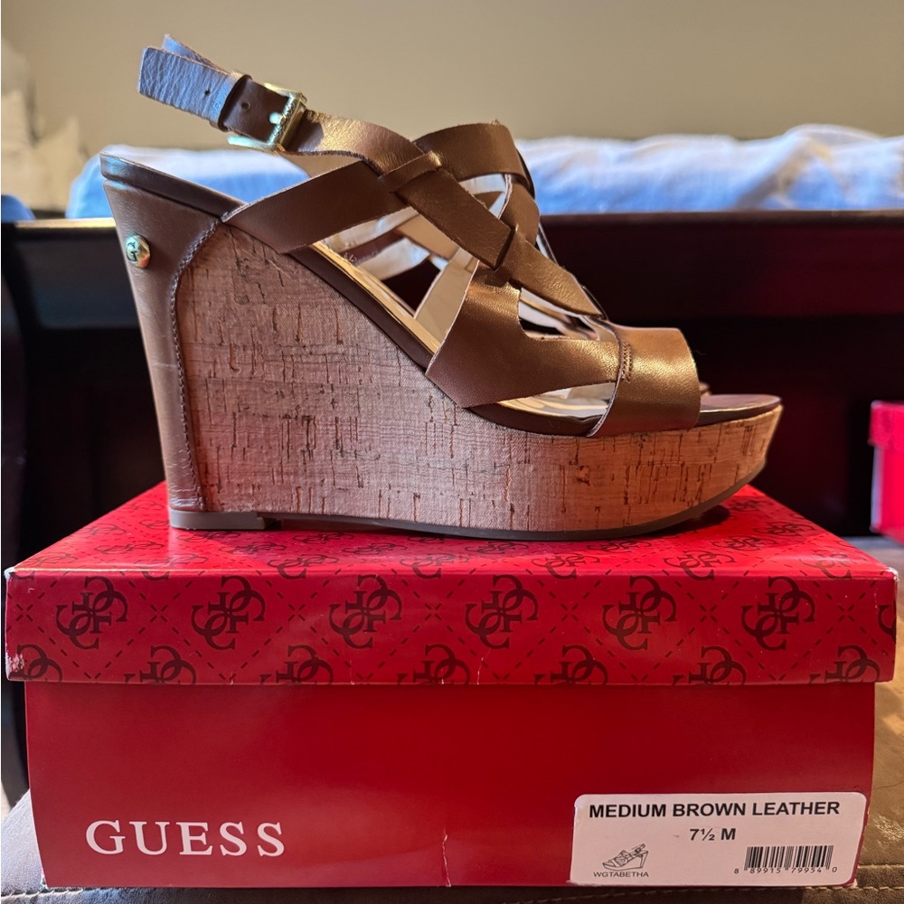 Guess Brown Leather Wedges